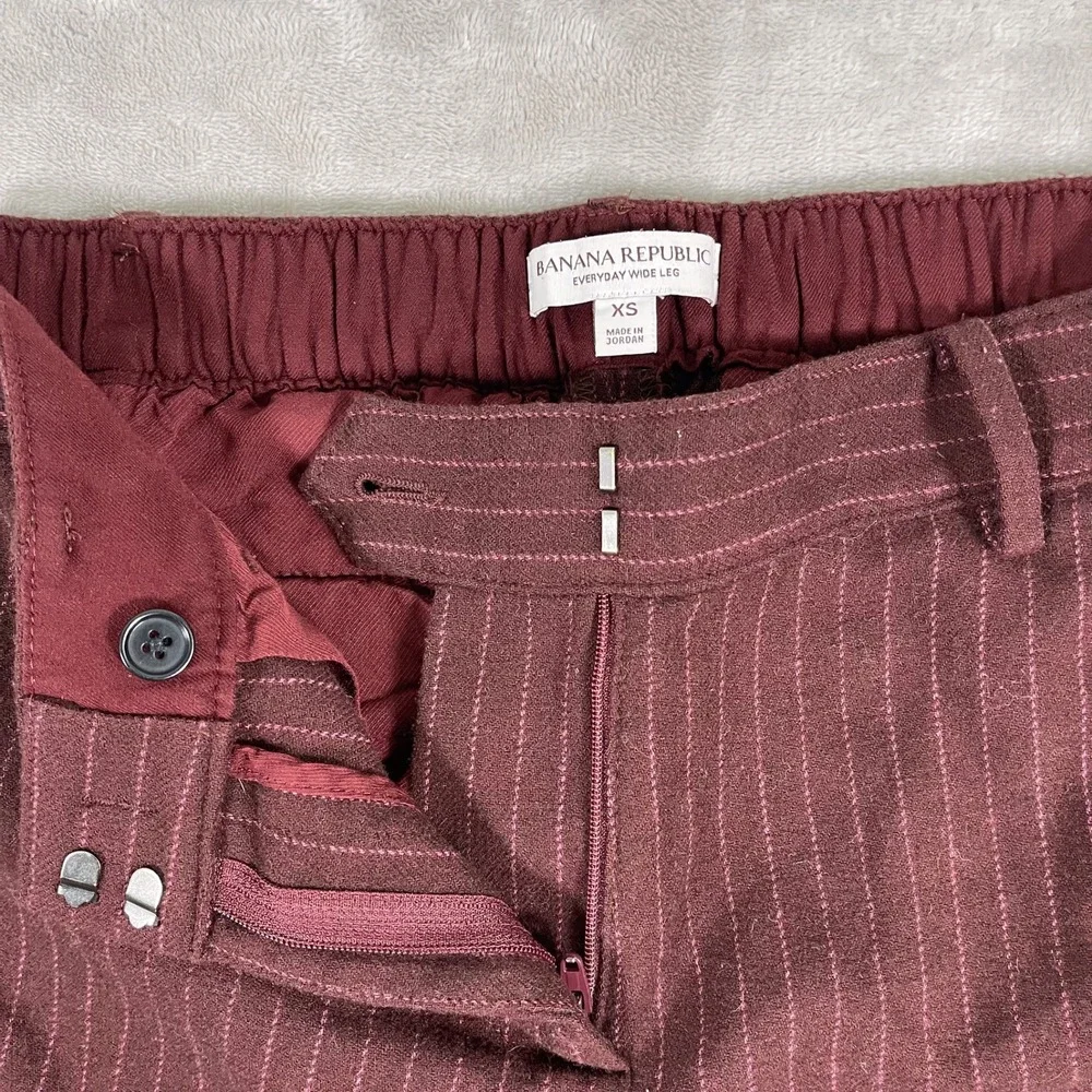Banana Republic Womens Pants Everyday Wide Leg Pinstripes Wool Blend XS Marn/Brn